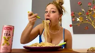 CREAMIEST Mushroom Pasta MUKBANG 😍 #mukbang #pasta #creamypasta
