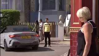 Eastenders Nicola spies on harry chatting with Ravi about him needing his help hiding the car scene