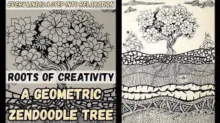 Geometric Zendoodle Tree | Relaxing Black & White Line Art Drawing #zendoodle #drawing