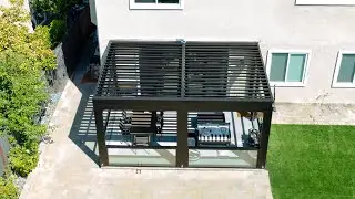 Custom Pergola with motorized louver roof & glass sliding doors