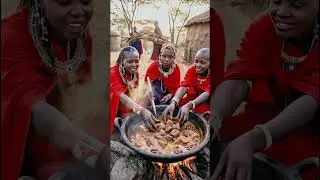 Maasai Women Cook Traditional Meat in the Wild 🍖! #triballife #tribalcooking