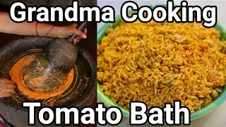 Village Style Tomato Rice Bath & Simple Curd Raita - Grandma Cooking Tomato Rice For Breakfast