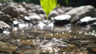 ASMR Water Drops from Leaf &mdash; Relaxing Nature Sounds with River Stream Background