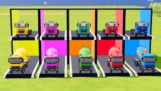 Trucks With COLORS - Transporting POLICE CARS and MIXER TRUCK  with Flatbed Trailer Truck - FS22 #31