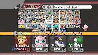 Lucas VS Jigglypuff VS Falco VS Yoshi | 3 Min Coin | Super Smash Bros Brawl Fight 223