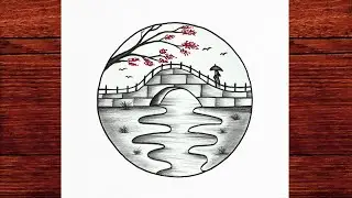 How to Draw a Peaceful Japanese Bridge Landscape | Easy Circle Art Tutorial