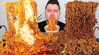 SPICY CHEESY NOODLES & BLACK BEAN NOODLES • Mukbang & Recipe