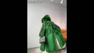Denny&Dora Women's Green Raccoon Fur Coat With Big Hood Long Warm Natural Fur Coat Elegant Long Coat