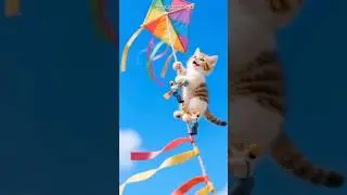 Too Cute! Mini Cat Flying Kite & Exploring Flowers 🌼😻  #miniworkers #cat #cute #cutecat #shorts