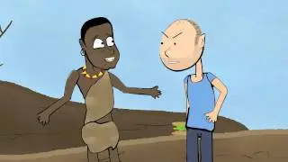 Karl Pilkington argues with a starving African (Ricky Gervais)