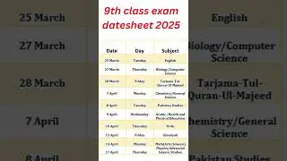 9th class EXAM date sheet 2025 -latest date sheet 2025 -9th class date sheet 2025 all Punjab board
