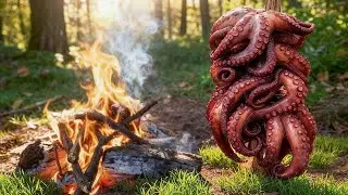Epic Fire-Roasted Octopus Wilderness Feast &ndash; Rustic Bushcraft Seafood Cooking Tutorial 🔥🐙 #Cooking