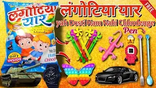 Four 😱Snacks Langotiya Yaar With Free Gift Inside & Amazing Pen Giveaway || M2L