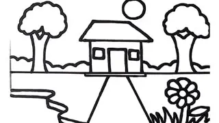 How To Draw Village Scenery Drawing For Kids Toddlers ..