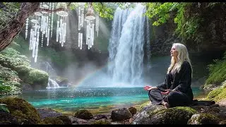 Theta Waterfall & Crystal Windchimes Meditation | Brain Sync Deep Relaxation & Higher Consciousness