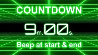 9-Minute Countdown Timer | Start/End Beeps | Neon Green Grid | 4K