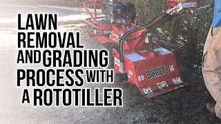 Lawn Removal And Grading In Process With A Rototiller