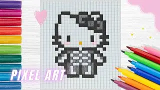 How to draw Hello Kitty dressed as a skeleton in Pixel Art
