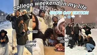 college weekend in my life @NCAT *snow day* | sga video shoot, game night, snow sledding, grwm