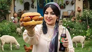 Rural life with cooking the most famous Iranian sandwich