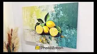 Vibrant Lemons on Blue &ndash; Textured Still Life Kitchen Canvas Art