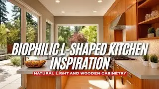 Biophilic L Shaped Kitchen Inspiration with Natural Light and Wooden Cabinetry