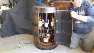 Barrelworx.com:  Glass Shelf & Lazy Susan Bourbon Barrel Liquor Cabinet