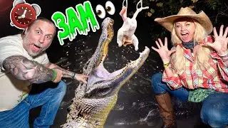 FEEDING GIANT ALLIGATORS AT 3AM CHALLENGE!! | BRIAN BARCZYK