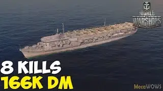 World of WarShips | Ryūjō | 8 KILLS | 166K Damage -  Replay Gameplay 4K 60 fps