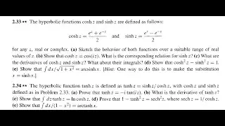 Classical Mechanics - Taylor. Prob 2.33, 2.34: Math Tools - Hyperbolic Functions
