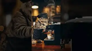 Cute Cat Making Coffee