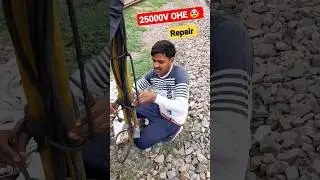 25000V OHE #wiring #repair for 6000HP #train #motor #reels #ytshorts #shorts ❤