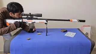Rifle de Francotirador con Balas de Espuma y Casquillos, Prueba de Tiro 