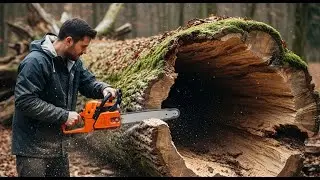 Carving a Cozy Modern Shelter Inside a Huge Fallen Tree Log &ndash; What Happens Next Will Amaze You