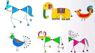 Draw Warli Art Animals & Birds Easy