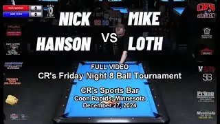 Nick Hanson vs Mike Loth - CR's MPA Friday Night 8-Ball Tournament 12/27/24 - FULL VIDEO