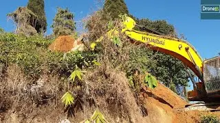 Cutting Down Hill-Hyundai Excavator-Expanding Hilly Road