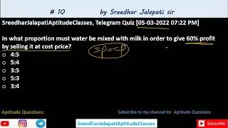 Telegram channel Quiz #10 | Important Aptitude Questions | #sreedharjalapatisir