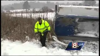 Oil delivery truck overturns in Cumberland