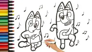 Draw And Color Bluey And Bingo Dancing Together | Drawing For Kids
