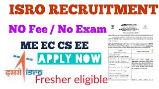 ISRO New Recruitment 2020-21 - fresher eligible // NO FEE // No Exam Last date -24 November