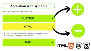 Accordion with Symbols when click button plus sign is replaced a minus sign HTML CSS