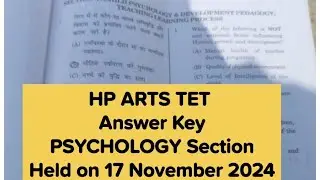 HP ARTS TET | Answer Key | PSYCHOLOGY Section | Held on 17 November 2024 | The Vani classes