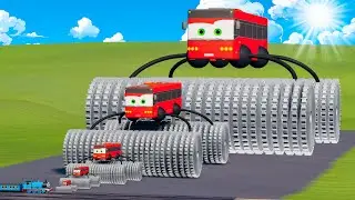 Big and Small Lightning McQueen Monster Saw Wheels Bus vs Thomas Train