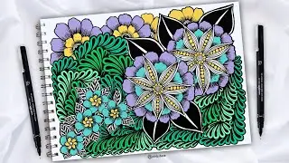 Zentangle Flower Drawing | How To Draw Beautiful Flower Zentangle Art