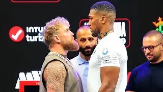 Anthony Joshua STEPS to Jake Paul in INTIMIDATING Face Off in first head to head!