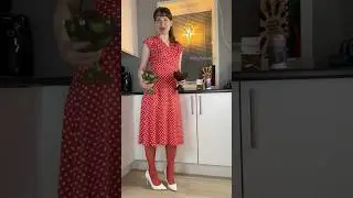 Wearing red Falke stockings while trying my own marzipan candy and sugared almonds - KittyAstrakan