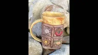Hand built mugs using a textured rolling pin. #ceramic #pottery #clay #diy #handbuiltpottery #art