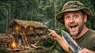Bushcraft Survival House Built on a Giant Fallen Tree Trunk | Full Build