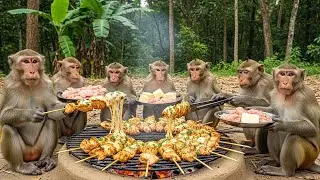 🐒 Monkeys Made Chicken Cheese Kebab  Jungle Village Style 🧀🔥
